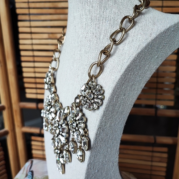 Banana Republic Dramatic Brass Clear Rhinestone Statement Necklace - Picture 2 of 11